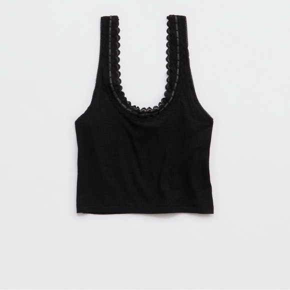 Aerie•Super Cotton Rib Lace Tank Top•Size S•NWT - Picture 3 of 5